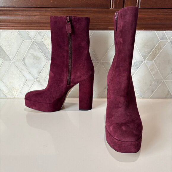 Stuart Weitzman Sz 8.5B Red Suede Platform Block Heel Sky High Ankle Boot Bootie - Picture 1 of 12